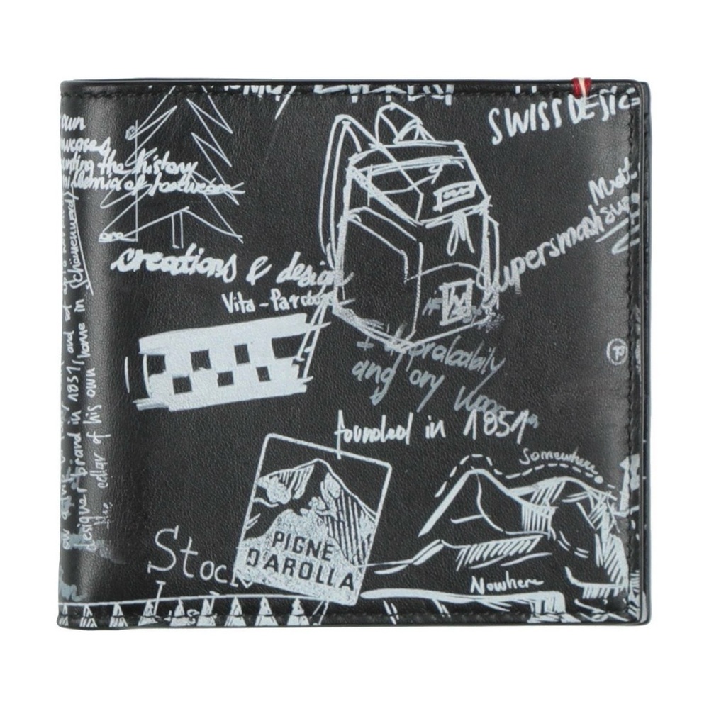 NWT Bally Graffiti Calf Leather Black and White Graphic Bifold Wallet